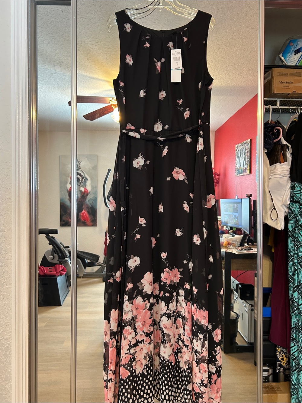 Floral Black Maxi Dress with Pink Blooms